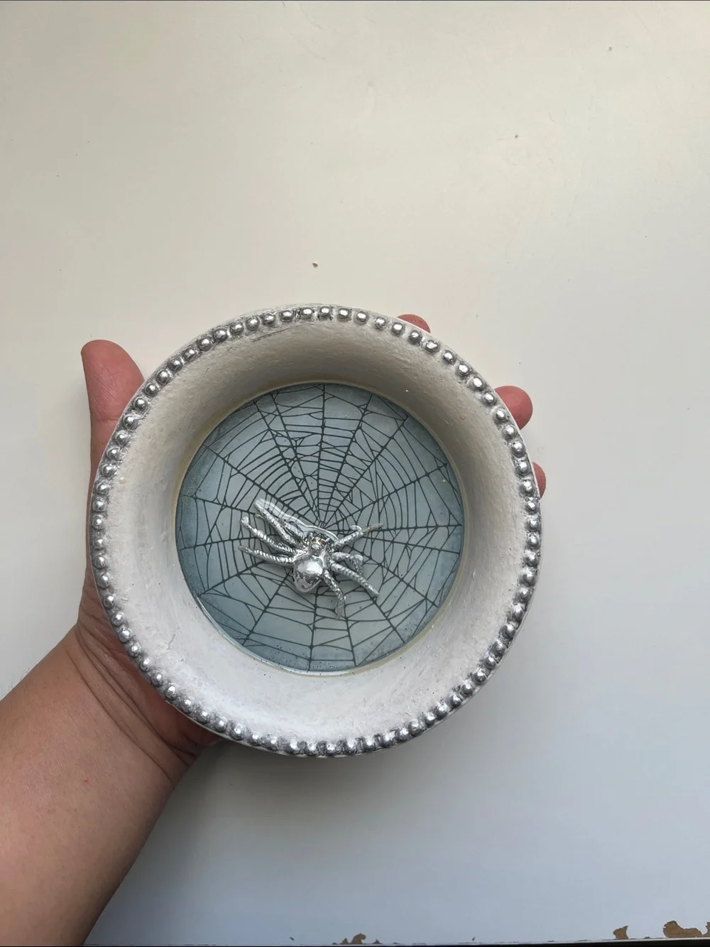 Round Silver Accent Tray with Spider and Web Center - Picture 5 of 5